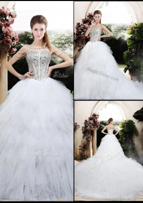 Beautiful Ball Gown Chapel Train Wedding Dresses with Beading and Ruffles