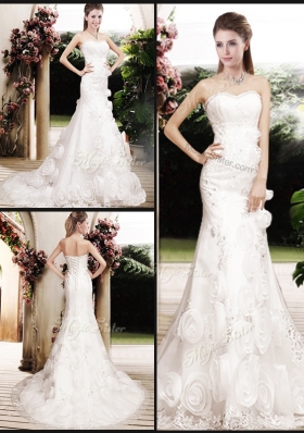 Perfect Column Beading Wedding Dresses with Brush Train