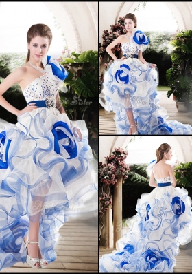 Popular One Shoulder High Low Wedding Dresses with Beading and Ruffles
