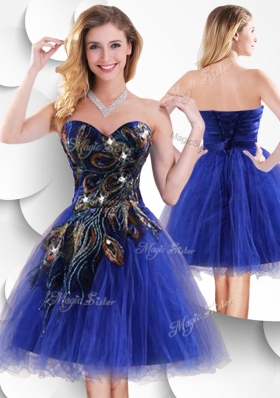 2016 Luxurious Short Peacock Blue Bridesmaid Dresses with Beading and Appliques