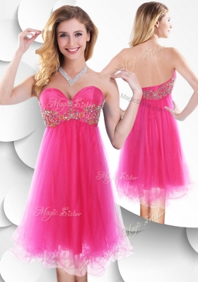 2016 Pretty Sweetheart Hot Pink Short Bridesmaid Dresses with Beading