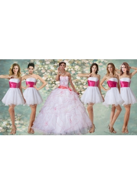 Wonderful Ruffled and Applique Quinceanera Dress and Short Beaded White Dama Dresses