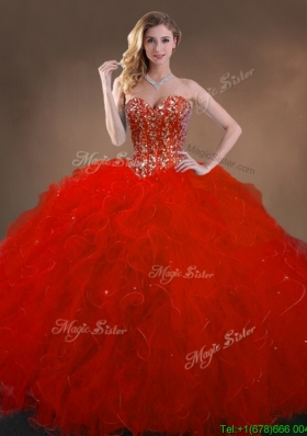 2016 Luxurious Ball Gown Beaded and Ruffles Quinceanera Gowns in Red