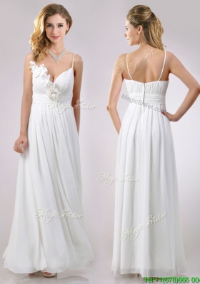 2016 Popular Spaghetti Straps Applique and Ruched Dama Dress in White