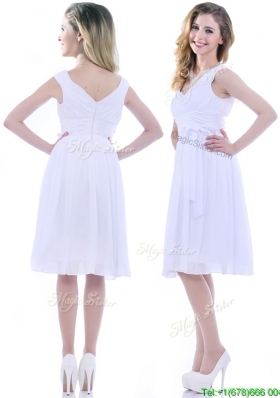 2016 Beautiful V Neck Knee Length Chiffon Dama Dress with Bowknot