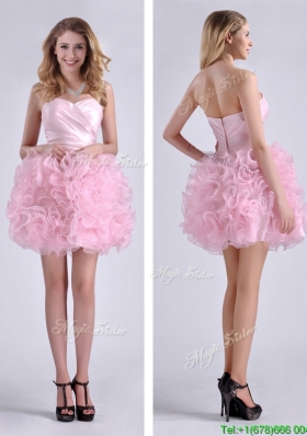 Sweet Ball Gown Ruched Baby Pink Short Prom Dress in Rolling Flowers