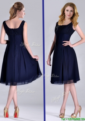 Latest Square Empire Chiffon Navy Blue Christmas Part Dress with Ruching