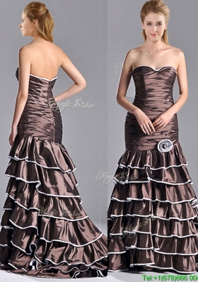 Luxurious Mermaid Ruffled Layers Christmas Party Dress with Brush Train