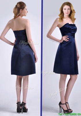 Luxurious Strapless Zipper Up Ruched Christmas Party Dress in Navy Blue
