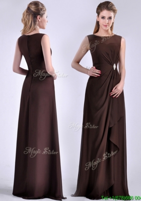 Modest Bateau Brown Chiffon Long Prom Dress with Zipper Up