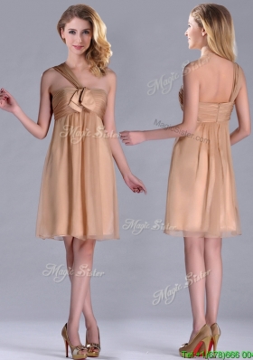 New Style One Shoulder Chiffon Short Christmas Party Dress in Champagne