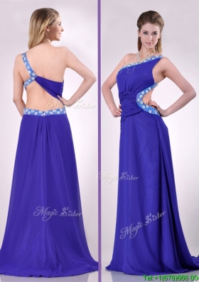 Beautiful Brush Train One Shoulder Prom Dress with Criss Cross