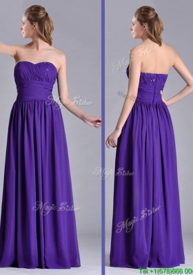 Beautiful Empire Ruched Chiffon Long Dama Dress in Purple