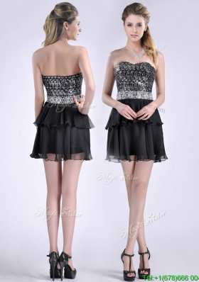 Cheap Sweetheart Black Short Prom Dress in Sequins and Chiffon