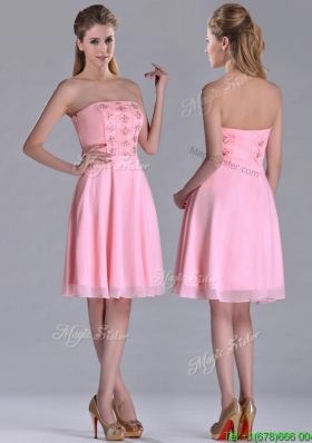 Latest Side Zipper Strapless Pink Short Prom Dress with Beaded Bodice