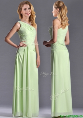 Pretty One Shoulder Side Zipper Yellow Green Dama Dress with Ruching