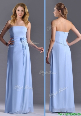 Cheap Strapless Hand Crafted Flower Long Bridesmaid Dress in Light Blue