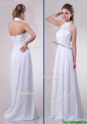 Empire Halter Top Applique Decorated Waist White Dama Dress in Chiffon