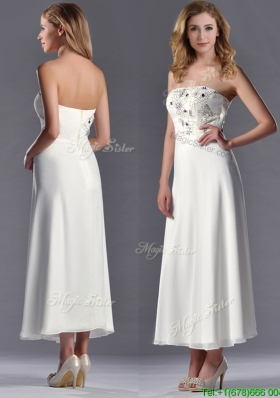 Beautiful Applique with Beading White Mother Dress in Tea Length