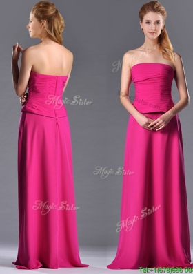 Elegant Hot Pink Strapless Long Mother Dress with Zipper Up
