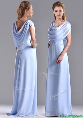 Elegant Spaghetti Straps Light Blue Long Mother Dress in Chiffon