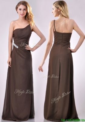 Low Price One Shoulder Taffeta Beaded Mother Dress in Brown