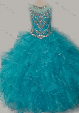 Beautiful Ball Gown Scoop Beaded Bodice Little Girl Pageant Dress with Lace Up