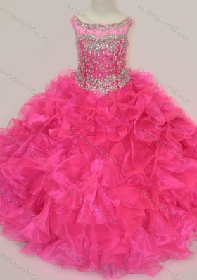 Exclusive Scoop Hot Pink Little Girl Pageant Dress with Beading and Ruffles