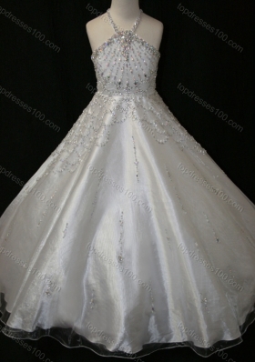 Elegant A Line Beaded Decorated Halter Top and Bodice Flower Girl Dresses