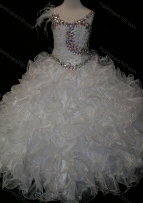 Elegant Ball Gown V Neck Organza Beading Lace Up Flower Girl Dresses in White