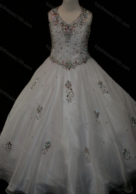 Pretty Ball Gown Beaded and Applique White Flower Girl Dresses Dress in Organza