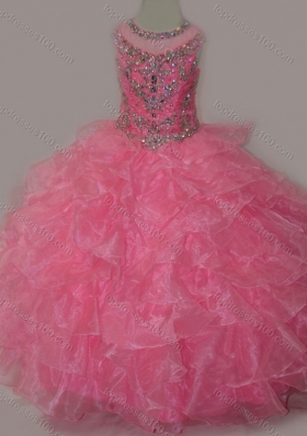 Rose Pink Ball Gown Scoop Beaded Bodice Lace Up Mini Quinceanera Dresses
