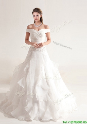 Beautiful A Line Off the Shoulder Wedding Dresses with Beading and Ruffles