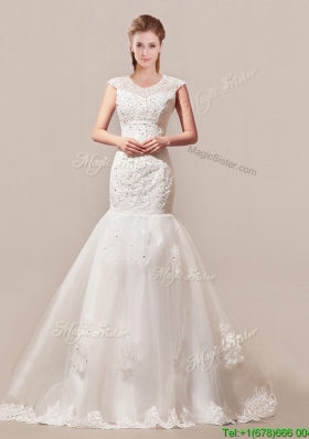 Decent Column Button Up Wedding Dress with Beading and Lace for 2016