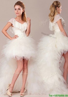 Fashionable High Low Detachable Wedding Dresses with Lace and Ruffles