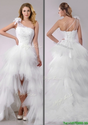 Gorgeous High Low Beaded and Ruffled Wedding Dress with Detachable Skirts