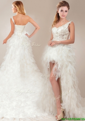 Fashionable One Shoulder High Low Wedding Dresses with Ruffles and Appliques