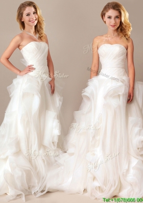 Simple Ball Gown Sweetheart Ruched and Rolling Flowers Wedding Dresses with Brush Train