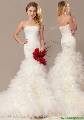 Elegant Mermaid Court Train Wedding Dresses with Ruffles