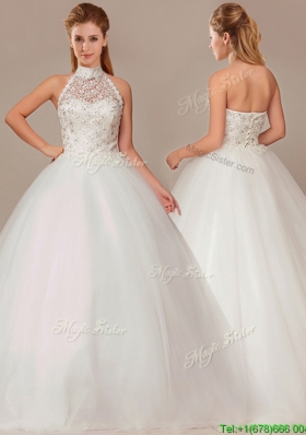 Fashionable Ball Gown High Neck Wedding Dresses with Beading and Appliques