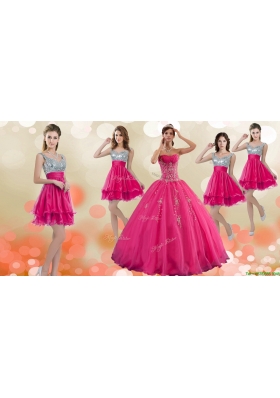 Luxurious Hot Pink Big Puffy Quinceanera Dress and Modest Sequined Straps Dama Dresses