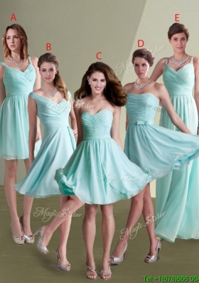 Elegant Empire Ruched Decorated Chiffon Dama Dress in Aqua Blue