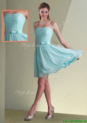 Beautiful Strapless Chiffon Short Dama Dress with Belt and Ruching