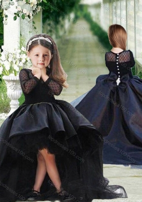 New Arrival See Through Long Sleeves Flower Girl Dress in Black