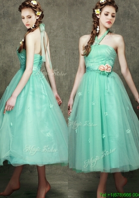 Discount Halter Top Bridesmaid Dress with Appliques and Hand Made Flowers