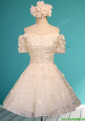 Beautiful White Off the Shoulder Short Sleeves Bridesmaid Dresses with Appliques and Beading