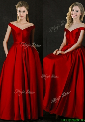 Latest Bowknot Wine Red Long Bridesmaid Dress with Off the Shoulder