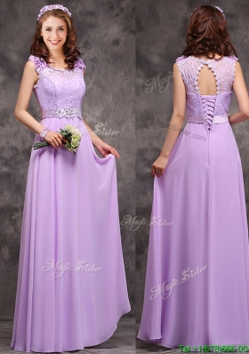 2016 Cheap Empire Scoop Laced Decorated Bodice Dama Dresses in Lavender