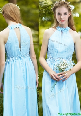 2016 Cheap Halter Top Light Blue Dama Dresses  with Appliques