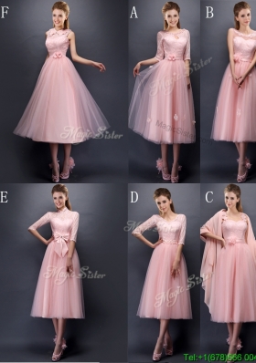 Most Popular Baby Pink Tulle Bridesmaid Dress in Tea Length